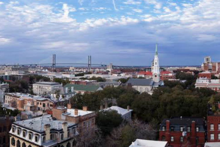 Arial view of downtown Savannah