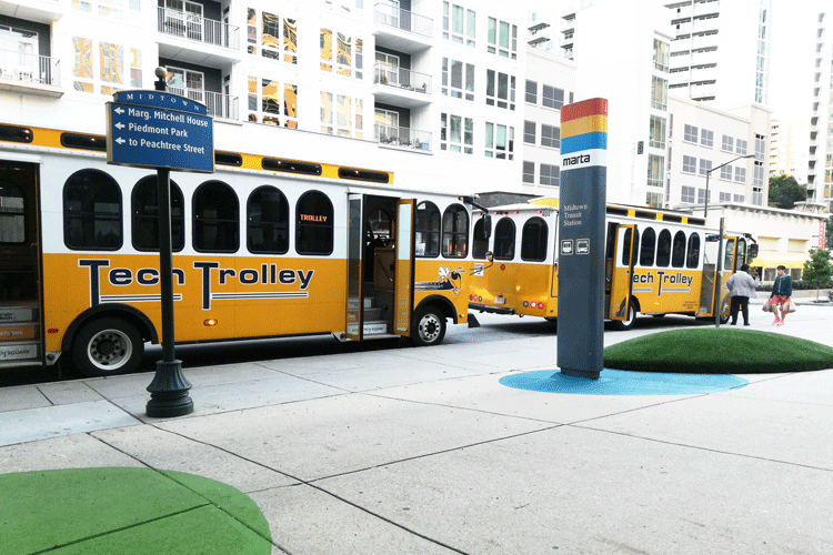 Tech Trolleys parked in front of Global Learning Center